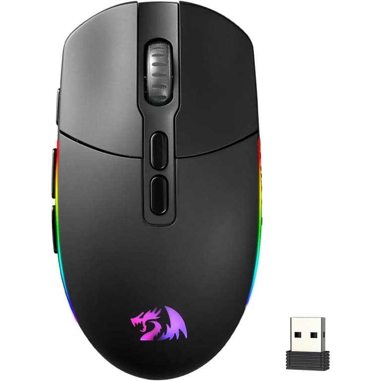 Redragon M719 Pro Wireless Optical Gaming Mouse, 8 Programmable Buttons, RGB Backlit, 10,000 DPI, Ergonomic PC Computer Gaming Mice with Fire Button - Black