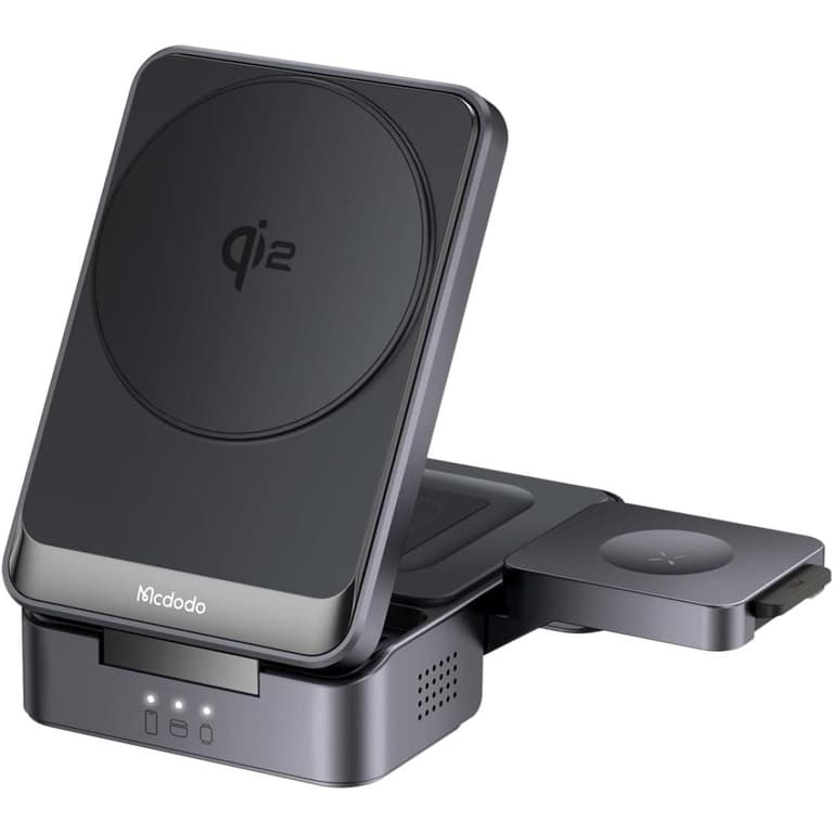 Mcdodo CH-5190 Qi2 Foldable Charging Station 15W+5W+2.5W Magnetic Wireless Charger Dock for Earbud Watch Phone with USB-C Cable