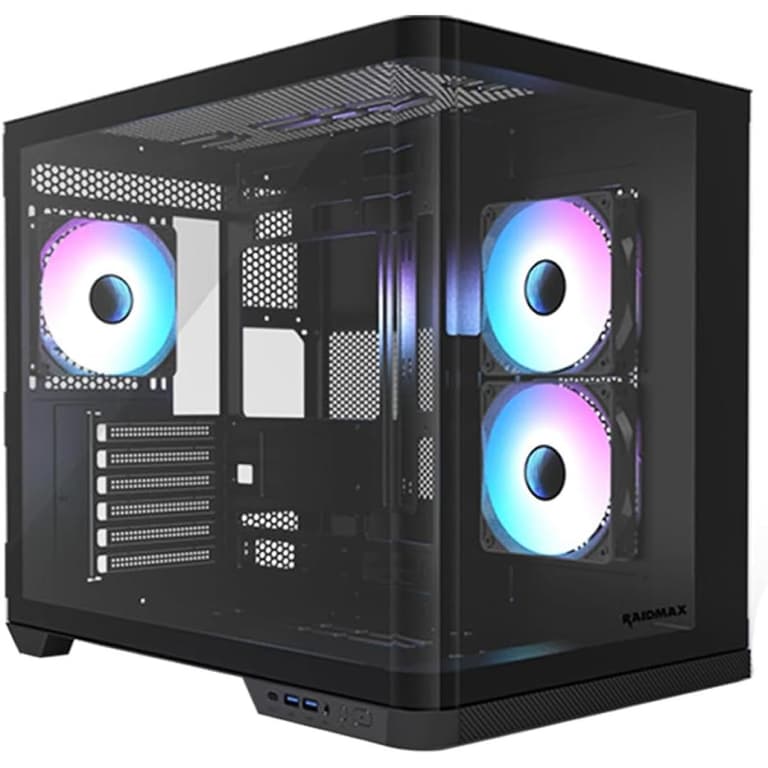Raidmax Infinita Series i630RBF Curved Tempered Glass Dual Chamber Micro ATX 1 Side Tempered Glass Support Back Conect Design 3x 120mm ARGB Fan Preinstalled Supports Up to 400mm GPU & USB C - Black