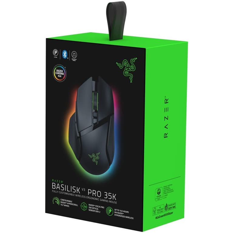Razer Basilisk V3 Pro 35K Wireless Gaming Mouse, Right-Handed, Focus Pro 35K Optical Sensor Gen-2, 35000 Max DPI, Optical Mouse Switches Gen-3, 4-Way HyperScroll Tilt Wheel, Black