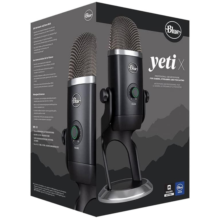 Logitech Yeti X Blackout Professional USB Microphone, 48 kHz 24 Bit Rate, 20Hz - 20kHz Frequency Response, 122dB Sensitivity, Omnidirectional, Black