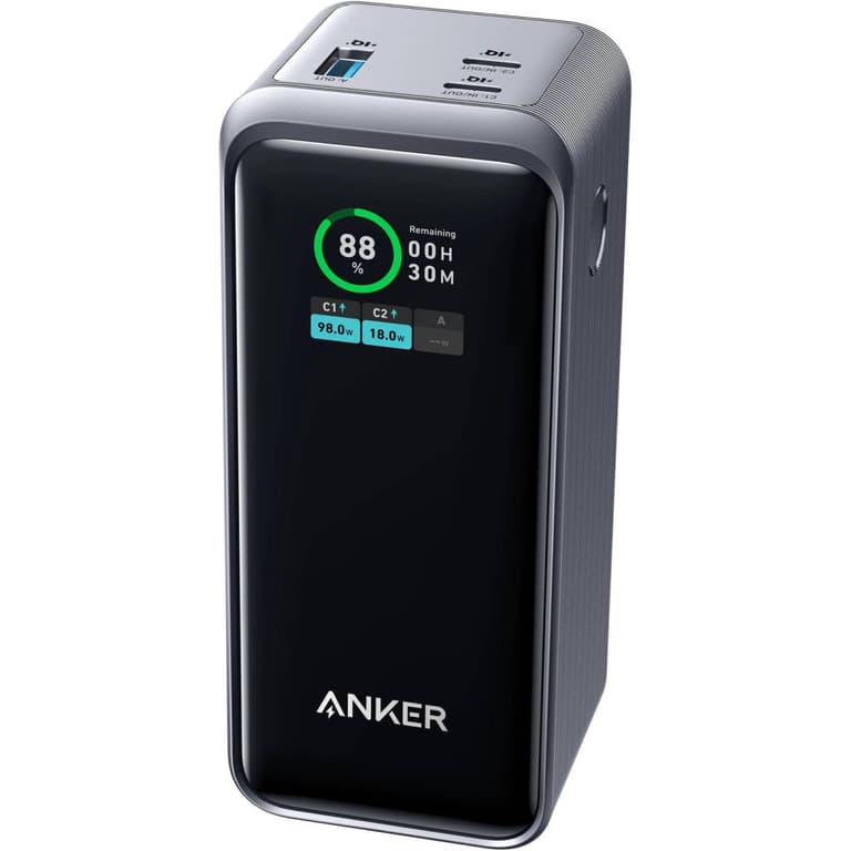 Anker 735 Prime 20,000mAh 200W Power Bank, 65W USB-A Single-Port Max, Smart Display, Active Shield 2.0, Ultra Compact Dynamic Power, 3.0 Power Delivery, 100W 2 USB-C Port, Black