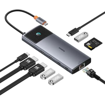 Baseus Hub 10in1 Metal Gleam II Series, USB-C to 1xHDMI, USB-A (10Gbps), USC-C, 2xUSB-A, Ethernet RJ45, SD/TF card, mini-jack 3,5mm, USB-C(PD) - Space Grey