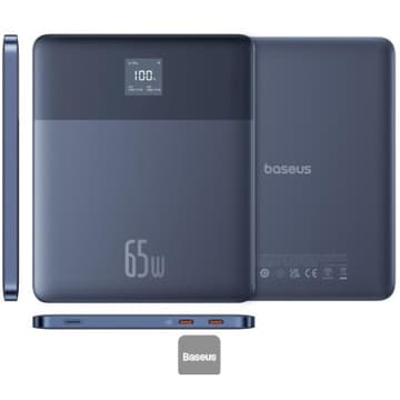 Baseus Blade2 12000mAh Power Bank | 65W Fast Charging Ultra-Thin Digital Display Intelligent Edition Battery Pack For Laptop/MacBook & Phones - Blue