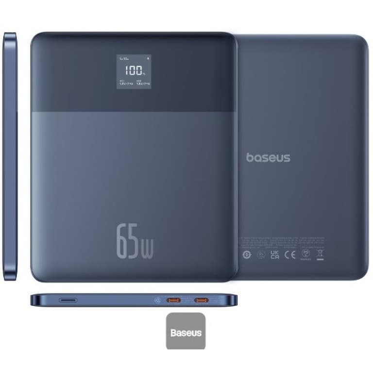 Baseus Blade2 12000mAh Power Bank | 65W Fast Charging Ultra-Thin Digital Display Intelligent Edition Battery Pack For Laptop/MacBook & Phones - Blue