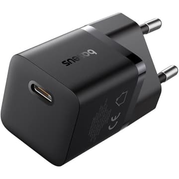 Baseus GaN5 Fast Charger (mini) 1C 25W EU Cluster Supports PPS, PD 3.0, QC 3.0 - Black