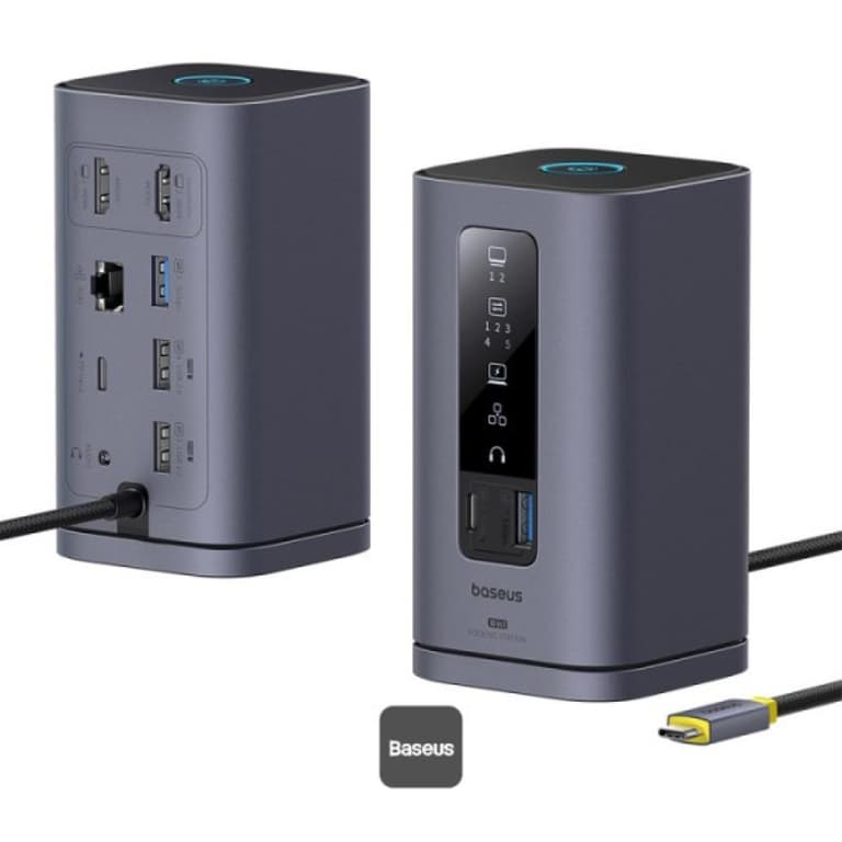 Baseus Spacemate Series 10-in-1 MAC Docking Station Hub - 2*HDMI 4K60Hz/30Hz + 2*USB-A & USB-C 5Gbps + RJ45 + 2*USB-A 480Mbps + USB-C + 1*3.5mm - Grey