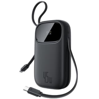 Baseus Qpow 3 Digital Display Power Bank with 2 Built-in USB-C Cables 10000mAh 45W Cosmic - Black
