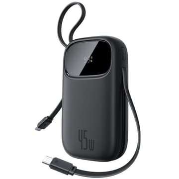 Baseus Qpow 3 Digital Display Power Bank with 2 Built-in USB-C Cables 10000mAh 45W Cosmic - Black