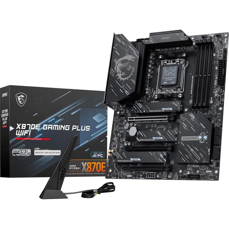MSI X870E Gaming Plus WiFi 7 ATX AMD AM5 SPS VRM DDR5 Memory Boost 8200+ MT/s (OC), PCIe 5.0 x16 & 4.0 x16, M.2 Gen5, 5G LAN Mainboard