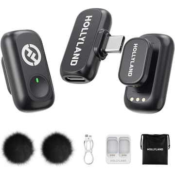Hollyland Lark A1 Mini Wireless Microphone for iPhone 17/16/15 & Android, 48kHz/24-bit, 3-Level Intelligent Noise Cancel, Mini Mic for YouTube, Podcast, Vlogging (Black, 2TX + USB-C RX) - Black