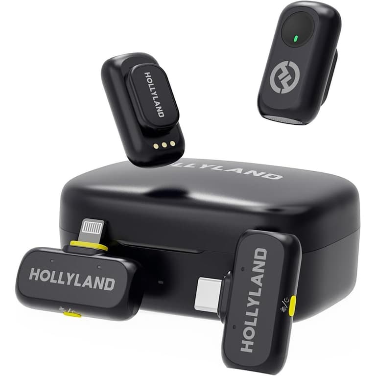 Hollyland LARK A1 Combo Wireless Microphone for iPhone, Android, Pure Sound, 3-Level Intelligent Noise Cancellation, Magnetic Mini Microphone for Vlogging, YouTube, Podcast, Black