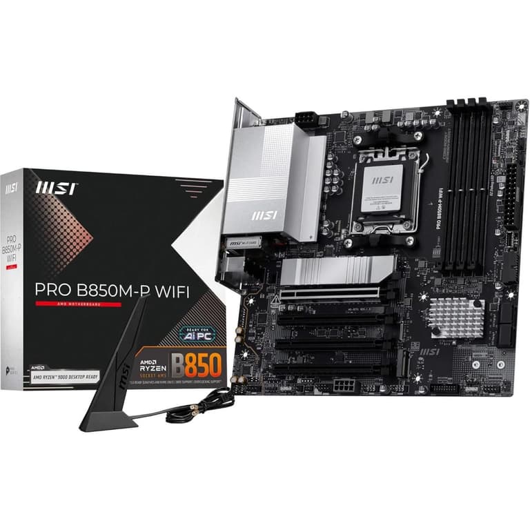 MSI PRO B850M-P WiFi 7 Micro ATX Supports AMD Ryzen 9000/8000 /7000 Processors, AM5 - DDR5 Memory Boost (8200+ MT/s OC), PCIe 5.0 x16 & 4.0 x16, M.2 Gen5, Wi-Fi 7, 5G LAN