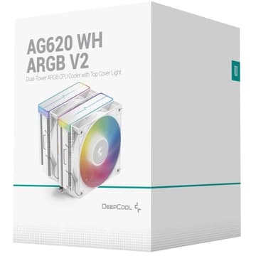 DeepCool AG620 ARGB V2 CPU Air Cooler Mighty 260w TDP 6pcs Copper Heat Pipes ARGB Sync w/120mm PWM Fan , White