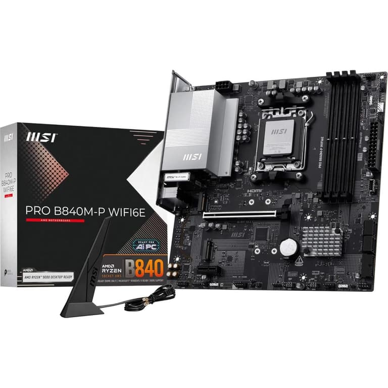 MSI PRO B840M-P WiFi 6E AM5 ATX AMD B840 Chipset, 2x DDR5 UDIMM Slots, Up to 128GB Max Memory, PCIe x16 Slot, 2x M.2 Slots, WiFi & BT Connectivity