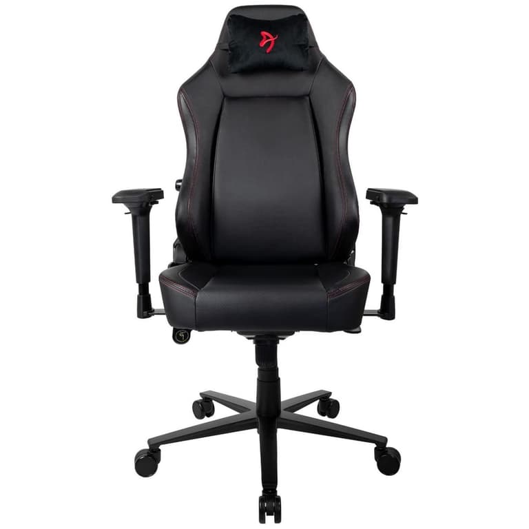 Arozzi Primo Premium PU Leather Gaming Chair Office Chair with Recliner Swivel Tilt Rocker Adjustable Height 4D Armrests Neck Pillow and Built-in Lumbar Adjustment - Black with Red Accents