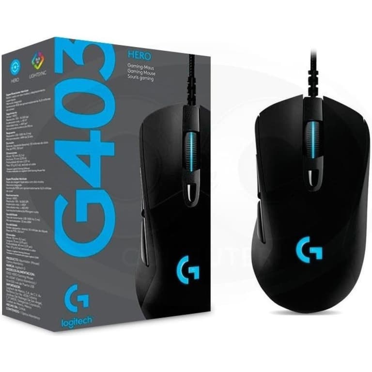 Logitech G403 Hero 25K Gaming Mouse, Lightsync RGB, Lightweight 87G+10G optional, Braided Cable, 25, 600 DPI, Rubber Side Grips, Black