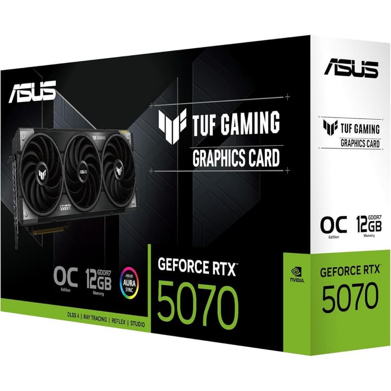 ASUS TUF Gaming GeForce RTX ™ 5070 12GB GDDR7 OC Edition Gaming Graphics Card (PCIe® 5.0, HDMI®/DP 2.1, 3.125-slot, Military-Grade Components, Protective PCB Coating, axial-tech Fans)