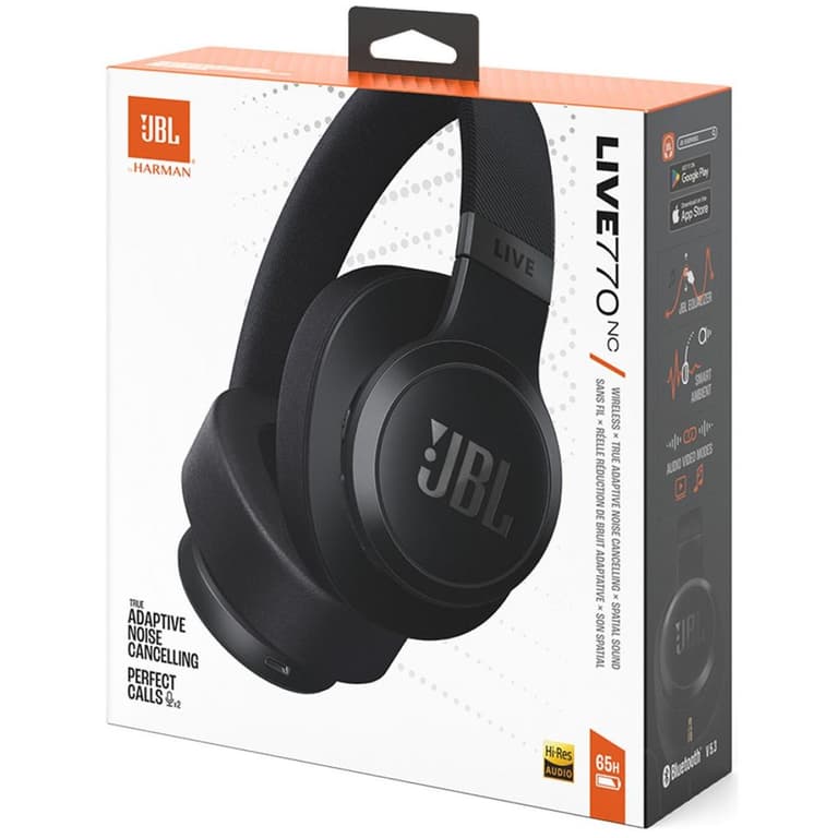 JBL Live 770NC - Wireless Over-Ear Headphones with True Adaptive Noise Cancelling with Smart Ambient, Up to 65 Hours of Battery Life, Comfort-fit Fabric Headband & Carrying Pouch (Black)