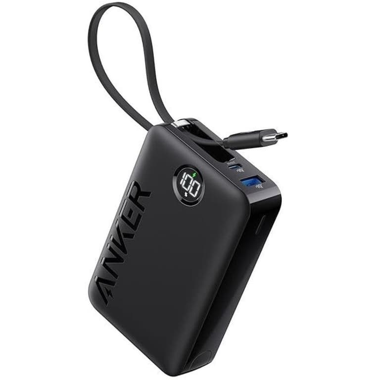 Anker Power Bank Battery Pack, 20,000mAh 22.5W High Speed Charging Portable Charger with Built-in USB C Cable, 1 USB-C, 1 USB-A, for iPhone 15/15 Plus/15 Pro/15 Pro Max, MacBook, Galaxy - Black