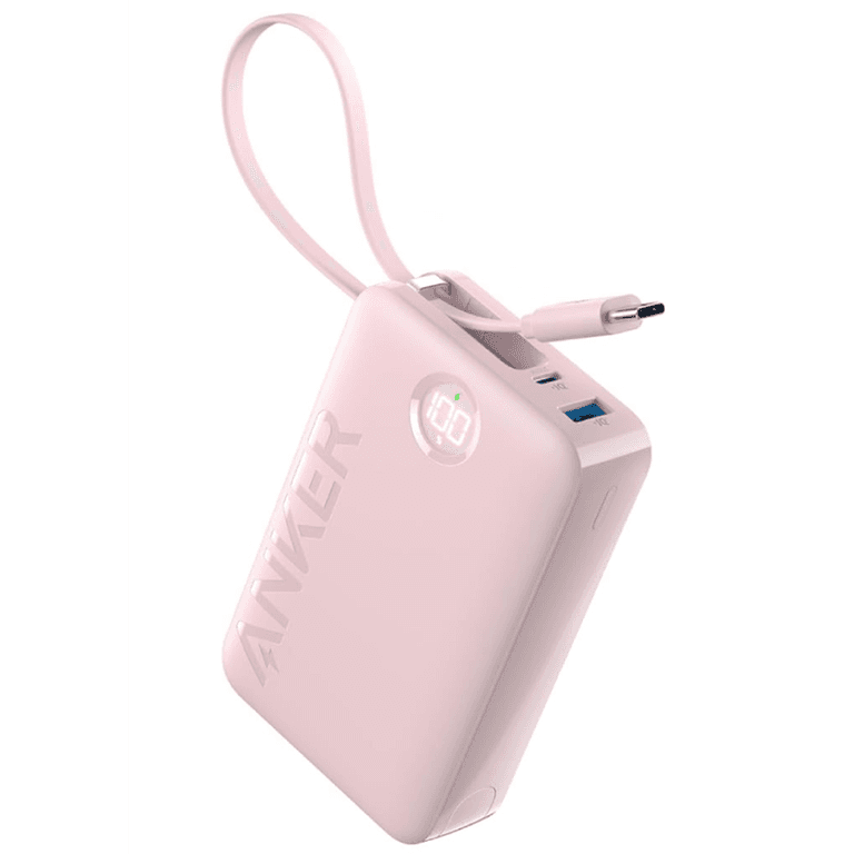 Anker Power Bank Battery Pack, 20,000mAh 22.5W High Speed Charging Portable Charger with Built-in USB C Cable, 1 USB-C, 1 USB-A, for iPhone 15/15 Plus/15 Pro/15 Pro Max, MacBook, Galaxy - Pink