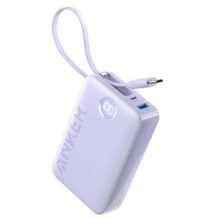 Anker Power Bank Battery Pack, 20,000mAh 22.5W High Speed Charging Portable Charger with Built-in USB C Cable, 1 USB-C, 1 USB-A, for iPhone 15/15 Plus/15 Pro/15 Pro Max, MacBook, Galaxy - Purple