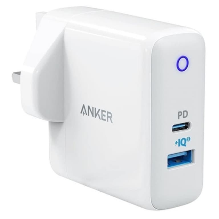 Anker PowerPort PD+ 18W Type-C + 15W USB-A with LED Indicator, UK Plug Wall Charger - White