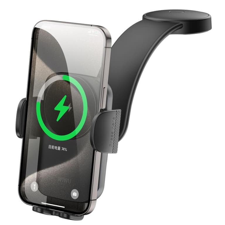 WiWU CH-322 Car Charger Holder for Wireless Charging Phone Mount Quick Charge 15W Magnetic Adjustable Angle Convenient Phone Lock Stand