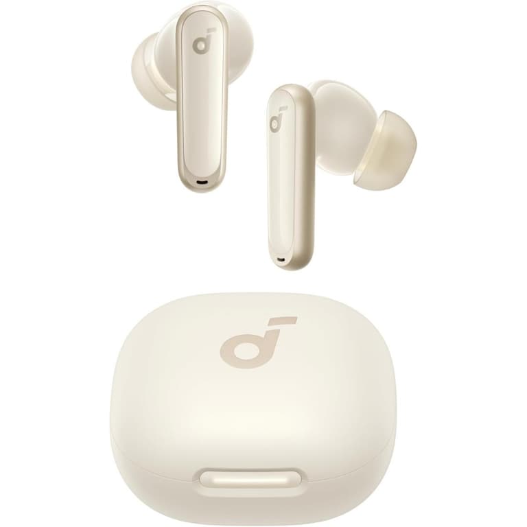 Anker Soundcore P40i Bluetooth Headphones, 11mm Drivers, Adaptive ANC, 6 Mics, AI Clear Calls, Wireless Charging Compatible, BT5.3, IPX5 Water-Resistant, up to 60H Playtime, Built-In Phone Stand - Oat White