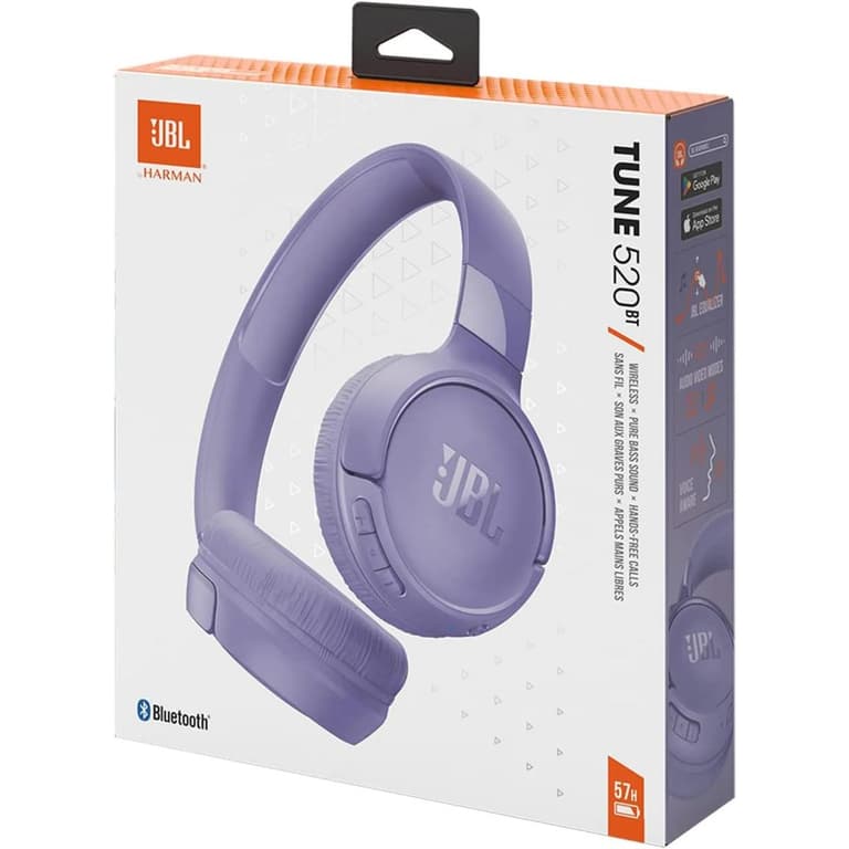 JBL Tune 520BT Bluetooth 5.3 On-Ear Headphones with JBL Pure Bass Sound & Hands-Free Calls 57-Hour Battery Life - Purple