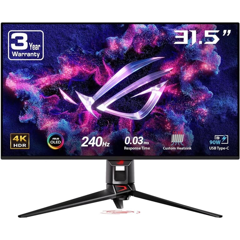 ASUS ROG Swift PG32UCDM 32” 4K OLED QD-OLED 4K QHD 240Hz 0.03ms, G-SYNC Compatible, Custom Heatsink, AI Gaming, 99% DCI-P3,Uniform brightness,True 10-bit, USB-C 90W