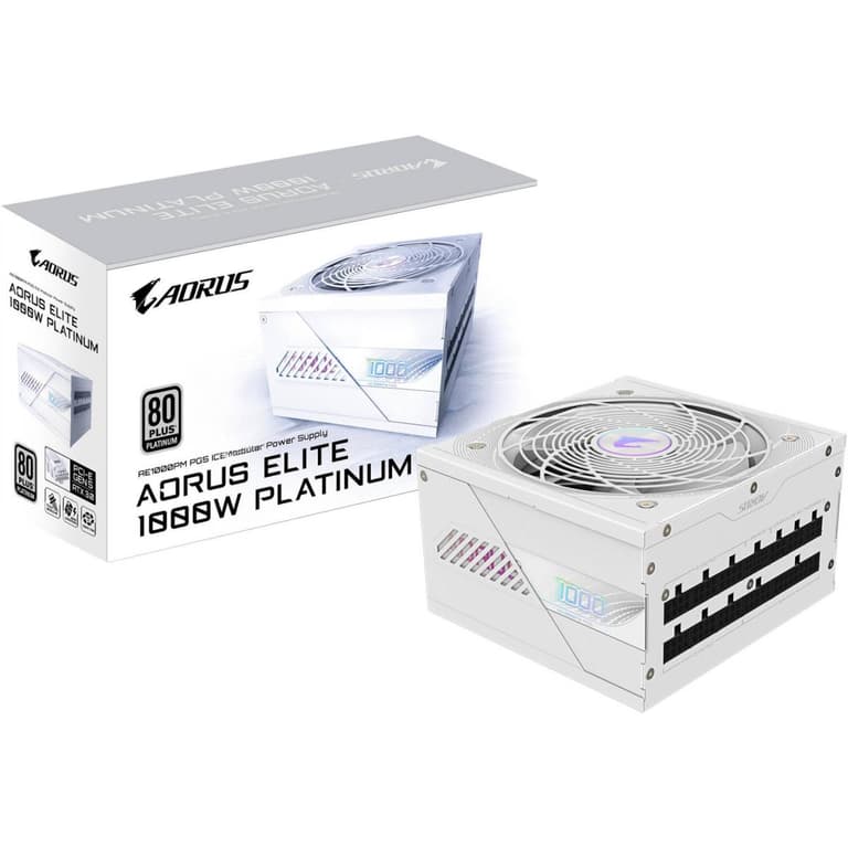 GIGABYTE AORUS ELITE P1000W 1000W 80+ Platinum Modular PCIe 5.0 Power Supply 120mm Fluid Dynamic Bearing Fan, White