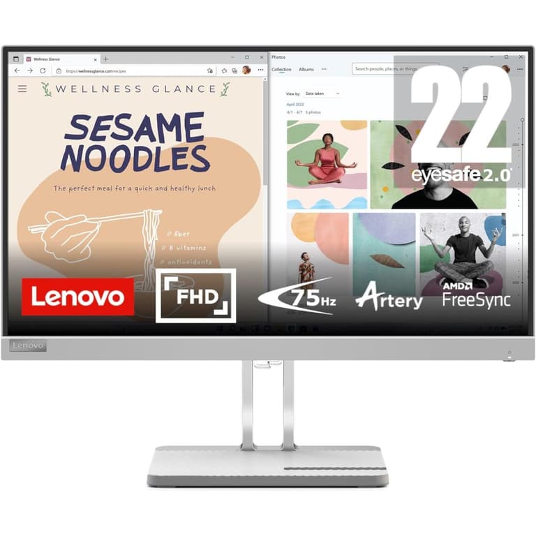 Lenovo L22e-40 Ultraslim 21.5" Full HD 75Hz Anti-Glare Natural Low Blue Light AMD FreeSync w/ VGA & HDMI Interface - Cloud Grey