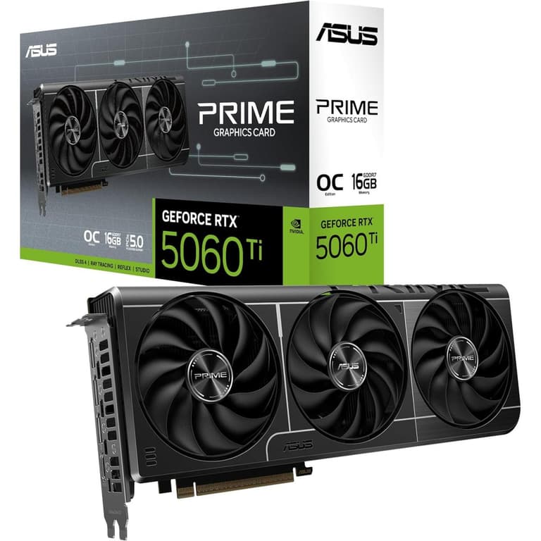 ASUS PRIME GeForce RTX 5060 TI 16GB GDDR7 128-Bit Memory, 2572 MHz Boost Clock, 28 Gbps Memory Speed, 4608 CUDA Cores