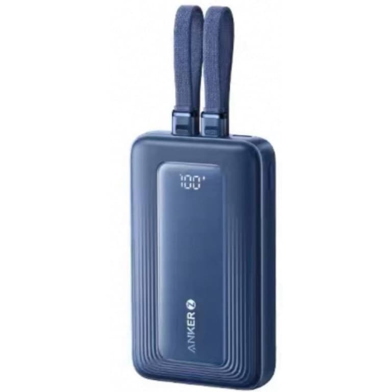 Anker Zolo Power Bank, 10,000mAh 30W Max Fast Portable Charger with Built-in USB-C and MFi Certified Lightning Cables, USB-C&A, Battery Pack for iPhone 16/15 Series, MacBook, Galaxy - Dark Blue