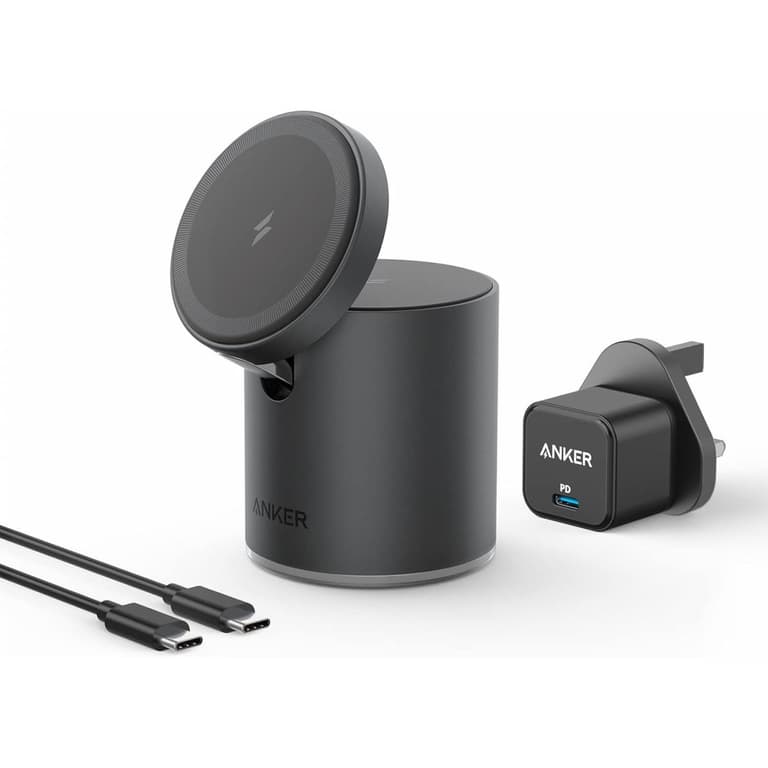 Anker 623 Magnetic Wireless Charger (MagGo), 2-in-1 Wireless Charging Station with 20W USB-C Charger, For iPhone 13/12 Series, AirPods Pro - Gray