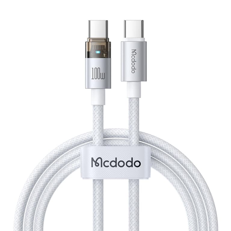 Mcdodo CA-5582 100W Type-C Super-Fast Charge & Data Cable with Charge Light (1.2M) - Silver