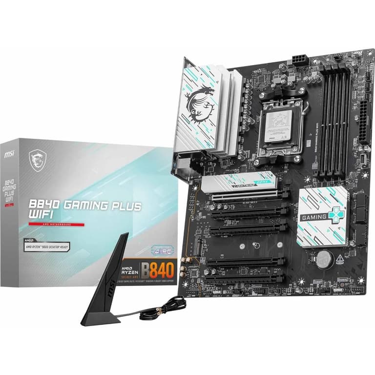 MSI B840 Gaming Plus WiFi AM5 ATX AMD B840 Chipset, 4x DDR5 UDIMM Slots, Up to 256GB Max Memory, 5x PCIe x16 Slots, 2x M.2 Slots, WiFi & BT Connectivity
