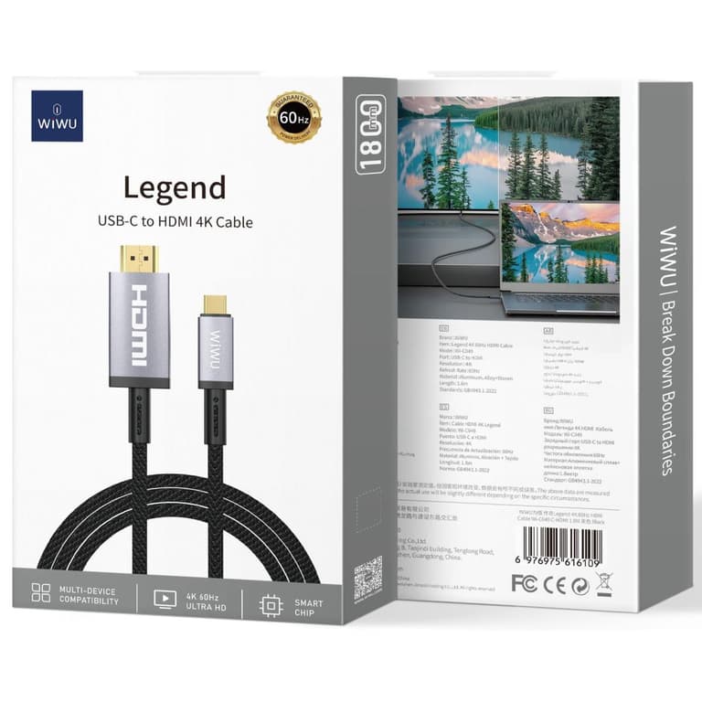 WiWU WI-C049 Legend USB Typye-C TO HDMI 4K \ 60Hz Cable - Black