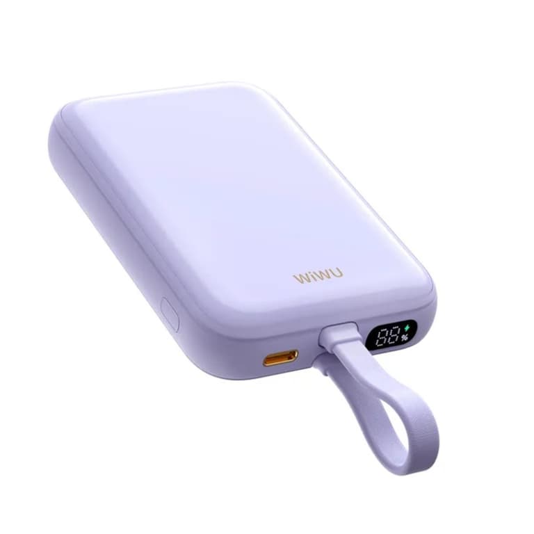 WIWU Wi-P024 10000mAh Magnetic Wireless Charging Power Bank PD 20W Fast Charging Battery Pack with Built-in Cable - Purple