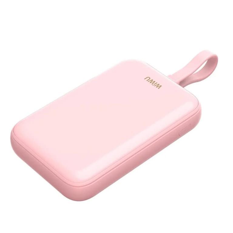 WIWU Wi-P024 10000mAh Magnetic Wireless Charging Power Bank PD 20W Fast Charging Battery Pack with Built-in Cable - Pink