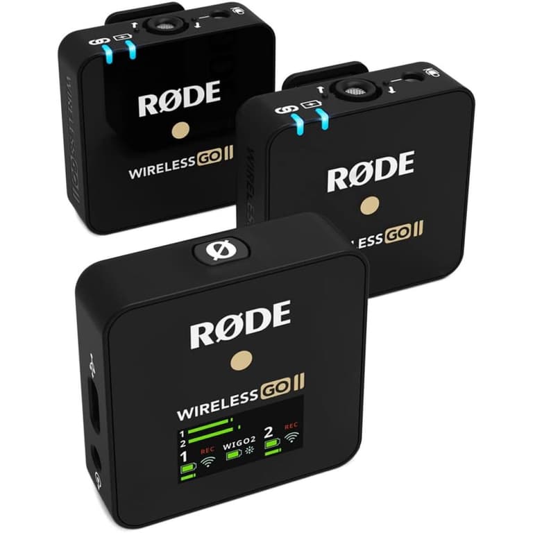 RODE Wireless Go II Dual Channel Wireless System with Built-in Microphones with Analogue and Digital USB Outputs, Compatible with Cameras, Windows and MacOS computers, iOS and Android phones - Black