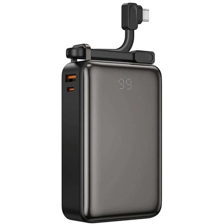 WiWU Wi-P012 New Tank Power Bank 67W PD & QC 20000mAh Fast Charging Type-C + USB-A with Built-in charging cable - Black
