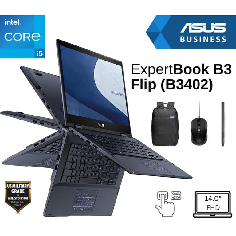 Asus ExpertBook B3 Flip B3402FVA Intel 13Gen Intel Core i5 10-Cores Business Class Military-Grade Aluminum 2-in-1 Touch Display