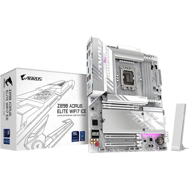GIGABYTE Z890 Aorus Elite Ice ATX M Intel Z890 4x DDR5 DIMM Slots, Up to 256GB Max Memory, Wi-Fi 7 & BT 5.4, 1x PCIe 5.0 x16, 5x M.2 Slots, White