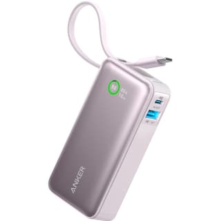 Anker Nano Power Bank, 10,000mAh Portable Charger with Built-In USB-C Cable, 30W Max Output, for iPhone 16/15 Series, MacBook, AirPods, and More - Lilac purple