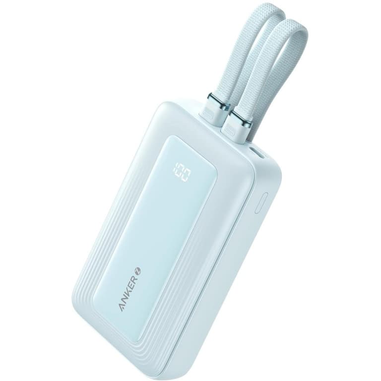 Anker Zolo Power Bank, 20,000mAh 30W Max Fast Portable Charger with Built-in USB-C and MFi Certified Lightning Cables, USB-C&A, Battery Pack for iPhone 16/15 Series, MacBook, Galaxy - Blue