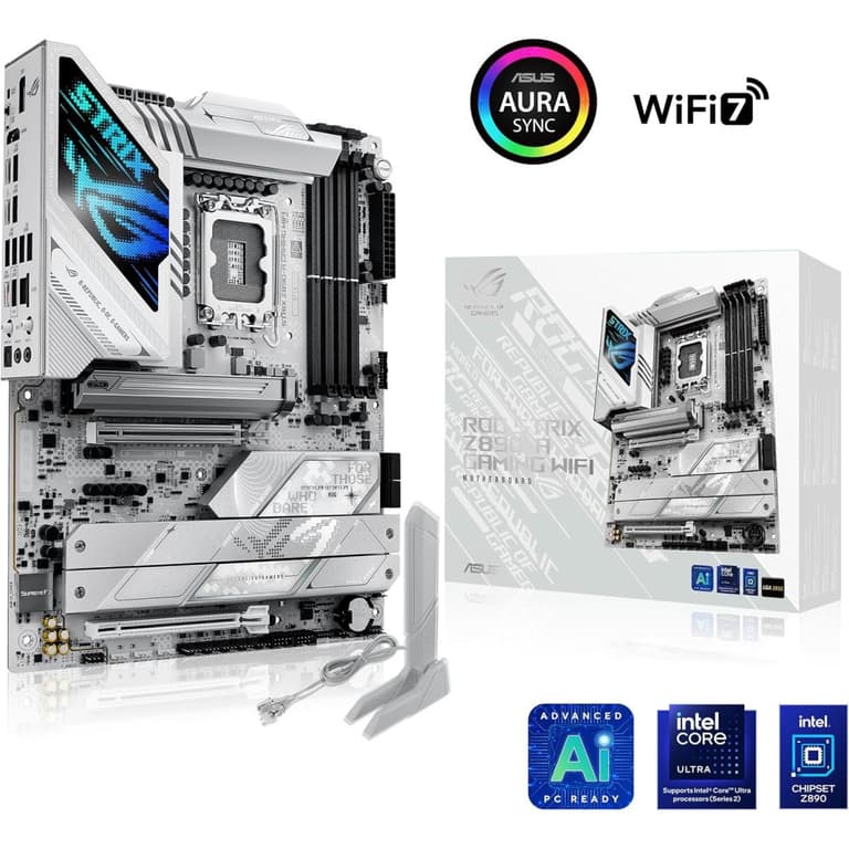 ASUS ROG Strix Z890-A Gaming Wi-Fi LGA 1851 ATX Motherboard, Intel Z890 Chipset, 4x DDR5 DIMM Slots, Up to 192GB Max Memory, Wi-Fi 7 & BT 5.4, PCIe 5.0 x16 Slot, 5x M.2 Slots, White