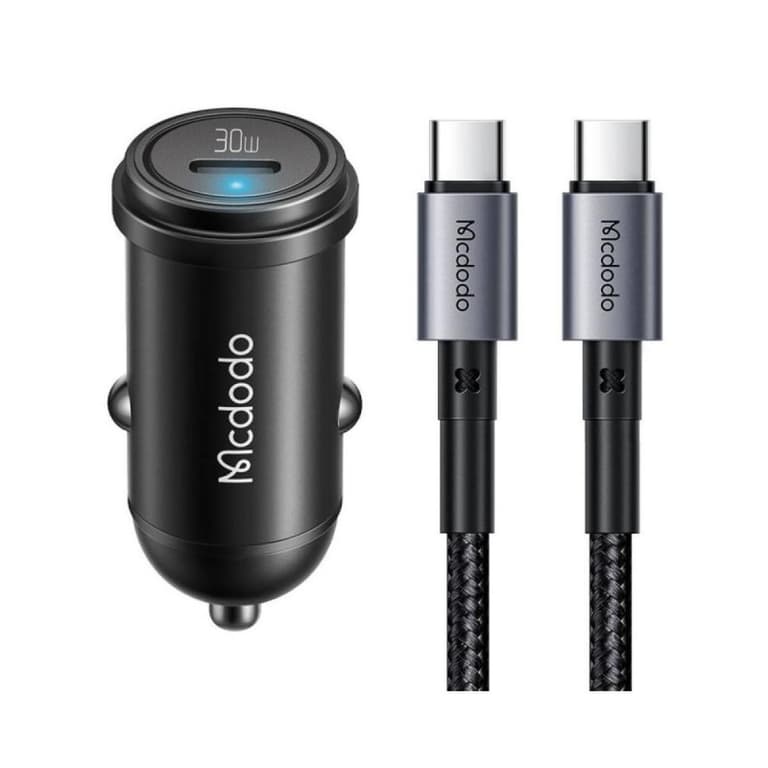 Mcdodo CC-7493 30W 1C PD Fast Car Charger+ Type-C to Type-C Cable 1.2m - Black
