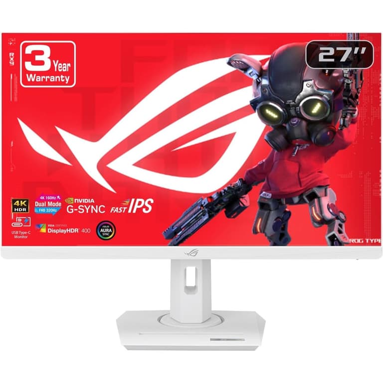 ASUS ROG Strix XG27UCG-W 27" Fast IPS Dual Mode (4K 160Hz or FHD 320Hz) 1ms HDR400 130% sRGB HDMI 2.1 ROG Gaming A.I Technology G-SYNC Compatible w/ Tripod Socket & USB C , White